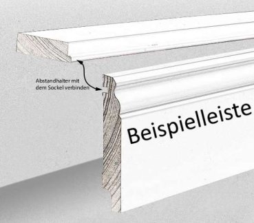 Preview: Massivholz weiß lackiert 125x85x2500 mm Rohrabdeckleiste Oberkante abgerundet