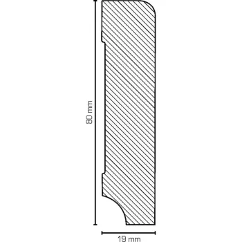 Preview: Weiße Kiefer Sockelleiste 80x19x2500 mm Oberkante abgeschrägt