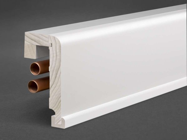 Massivholz weiß lackiert 125x65x2500 mm Rohrabdeckleiste Oberkante abgerundet