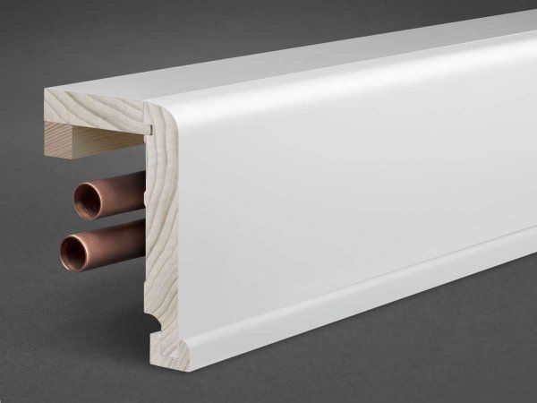 Massivholz weiß lackiert 125x85x2500 mm Rohrabdeckleiste Oberkante abgerundet