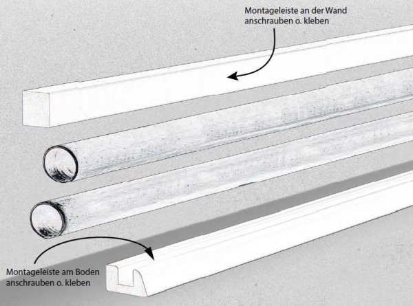 Massivholz weiß lackiert 125x85x2500 mm Rohrabdeckleiste Oberkante abgerundet