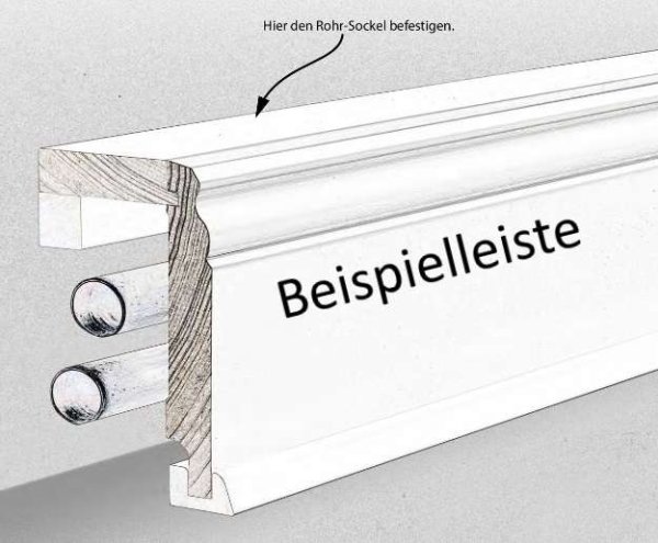 Massivholz weiß lackiert 125x85x2500 mm Rohrabdeckleiste Oberkante abgerundet
