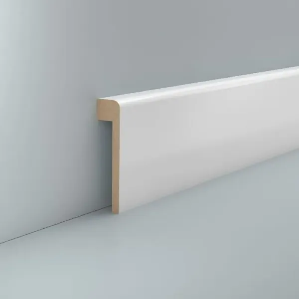 Fliesenabdeckleiste weiß MDF 80x19x2500 mm Oberkante abgerundet (Folienummantelt)